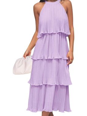 Chiffon Halter Midi Dress – Size Large (Never Worn)